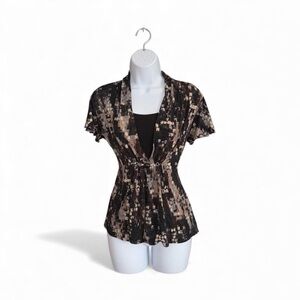 Y2K Notations Petite Black and Tan Patterned Blouse Women’s Size M